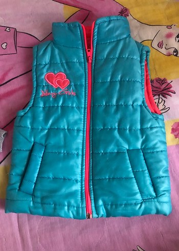 Kız Çocuk Mavi Nakışlı Fermuarlı Yelek - Görsel 3