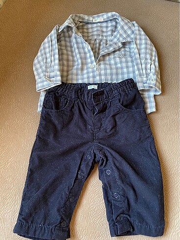 Benetton 3-6 ay bebek pantolon ve gömlek