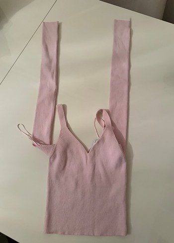 Pembe V Yaka İnce Askılı kazak