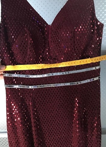 38 Beden bordo Renk Pullu Abiye 