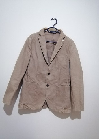 Bej Erkek Keten Ceket, Düğmeli, Regular Fit - Görsel 2