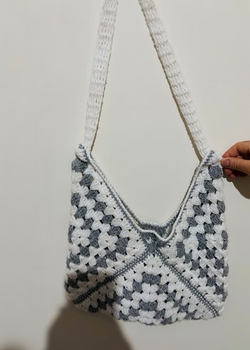 Gri Örgü Bohem Kadın Çanta - Görsel 2