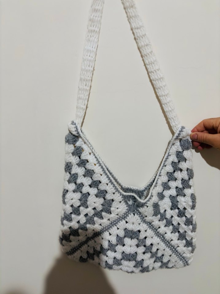 Gri Örgü Bohem Kadın Çanta - Görsel 2