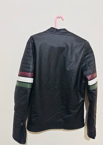 Erkek Siyah Deri Biker Ceket - Görsel 2