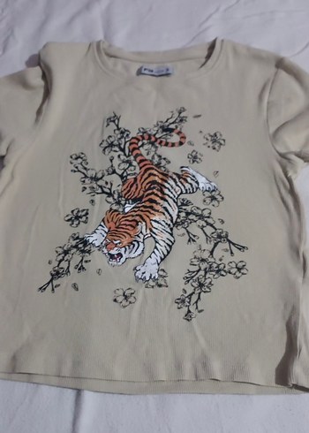 Bej Kız Çocuk Baskılı Kısa Kollu Tişört - Görsel 2