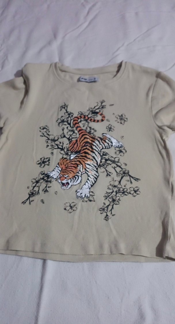 Bej Kız Çocuk Baskılı Kısa Kollu Tişört - Görsel 2