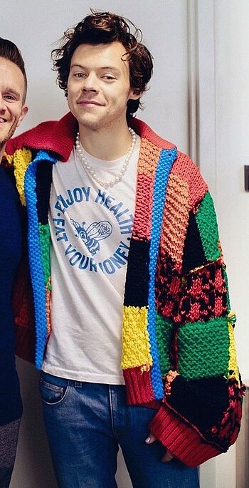 m Beden çeşitli Renk Harry Styles renkli kalın yün hırka