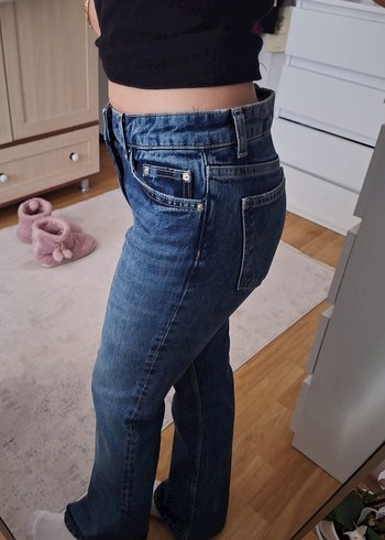 Mavi Bol Kesim Kadın Kot Pantolon - Görsel 2