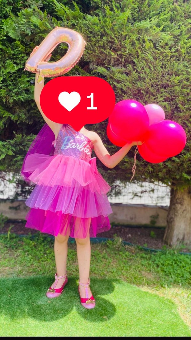 Pembe Barbie Temalı Tek Omuzlu Çocuk Elbisesi - Görsel 2