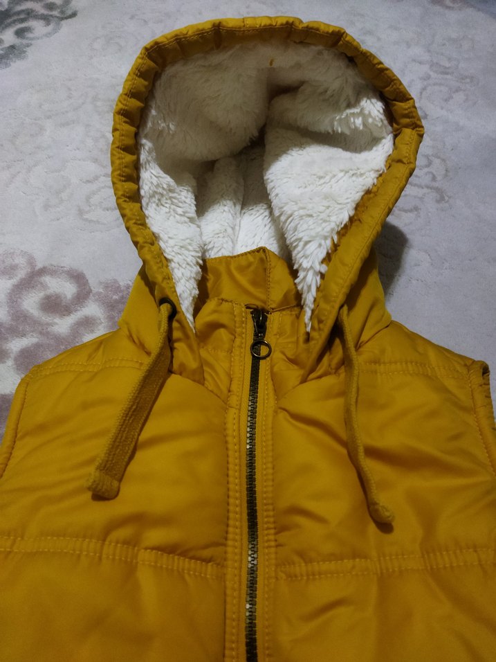 Sarı Fermuarlı çocuk Kolsuz Kışlık Mont yelek - Görsel 3