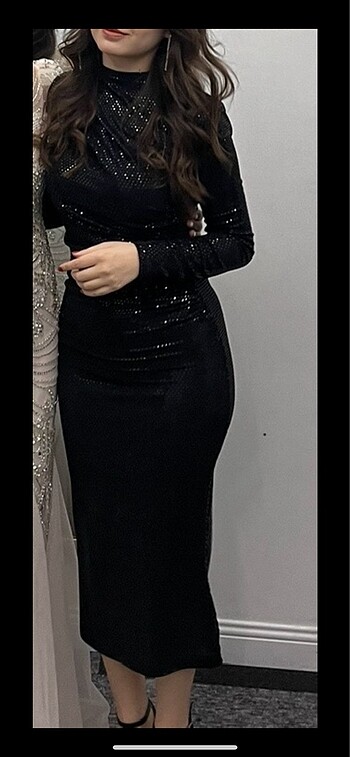 Diğer Siyah elbise midi