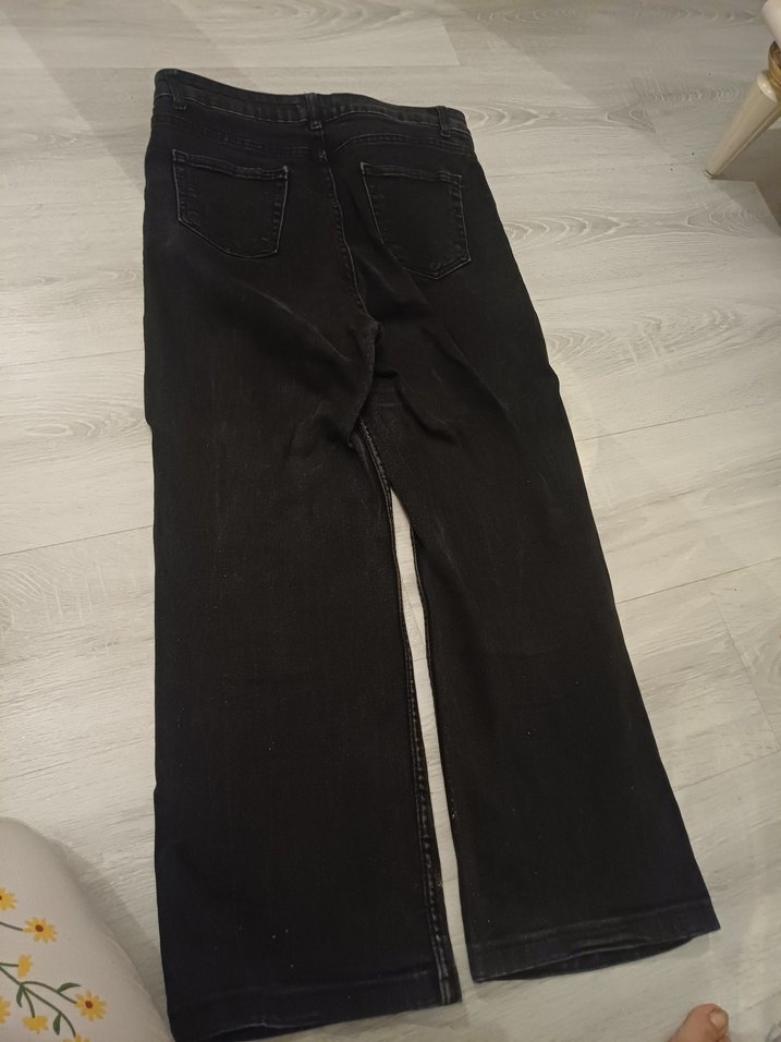 Siyah ispanyol paça Kadın Kot Pantolon - Görsel 2