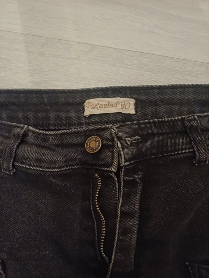 Siyah ispanyol paça Kadın Kot Pantolon - Görsel 3