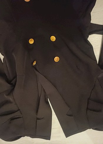 Siyah Düğmeli Uzun Kadın Tulum - Görsel 2