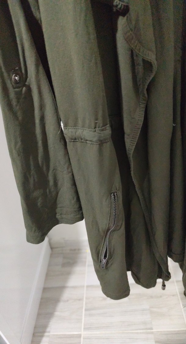 Kadın Haki Uzun Keten Trençkot - Görsel 2