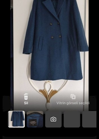 Düğmeli indigo mavisi Kadın Kaban - Görsel 2