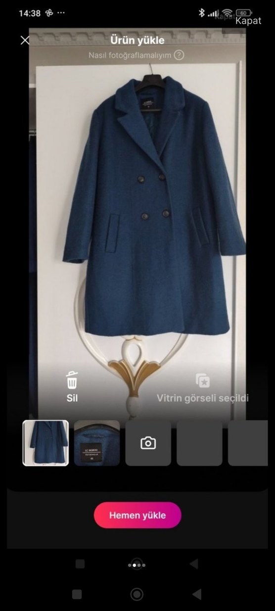 Düğmeli indigo mavisi Kadın Kaban - Görsel 2