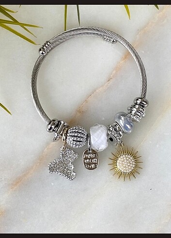 Beyaz taşlı ayıcıklı charm Pandora bileklik 