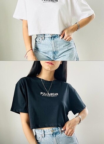 Pull and bear baskılı kısa kollu crop tişört 