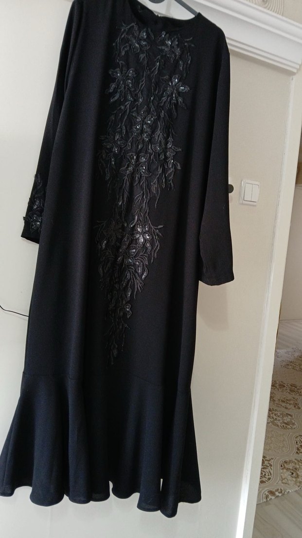 Bordo Drapeli Uzun Kollu Tesettür Elbise - Görsel 2