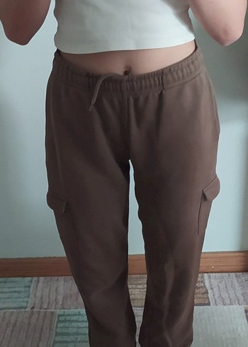Kadın Kahverengi cepli jogger eşofman altı addax xs