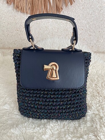 Makrome boombag çanta lacivert-simli lacivert