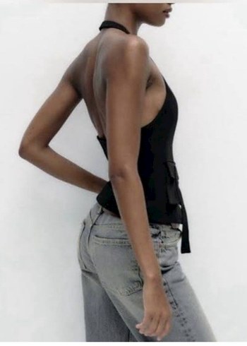 Zara Siyah Zara Halter Yaka Kadın Yelek