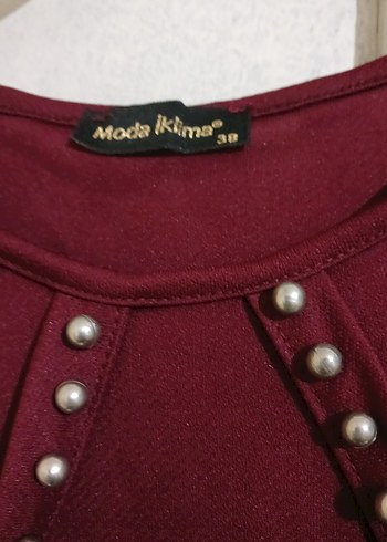 Bordo Uzun boncuk detaylı elbise - Görsel 4