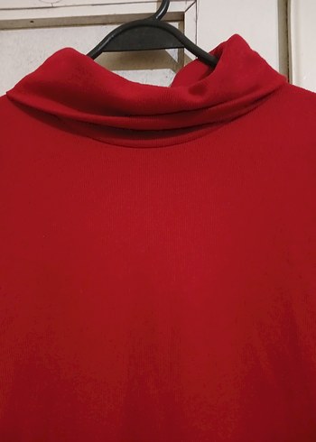 Kırmızı Uzun Kollu Yüksek Yakalı Triko Elbise - Görsel 4