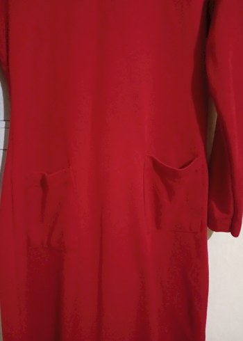 Kırmızı Uzun Kollu Yüksek Yakalı Triko Elbise - Görsel 3