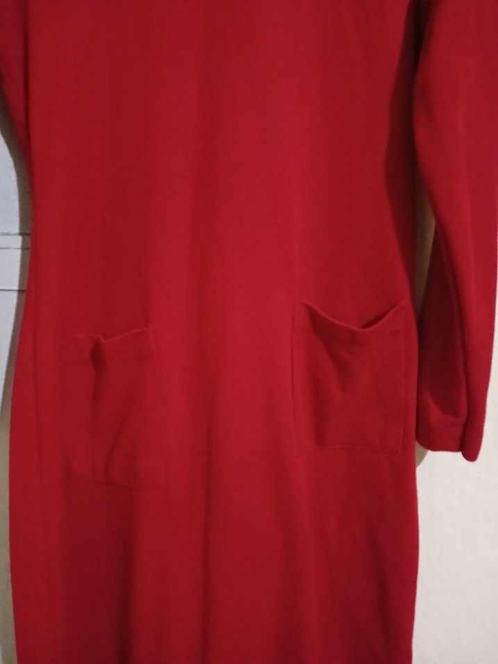 Kırmızı Uzun Kollu Yüksek Yakalı Triko Elbise - Görsel 3