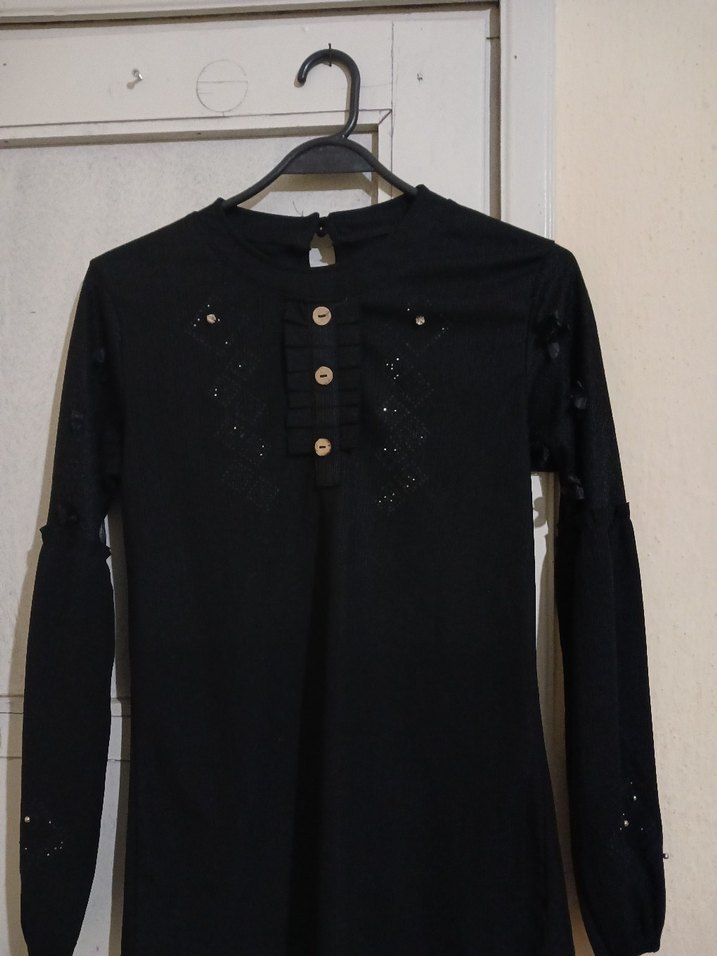 Düğmeli Siyah  Bluz - Görsel 3