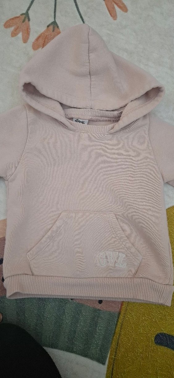 Kızlar için Bej Kapüşonlu Sweatshirt ve Eşofman - Görsel 2