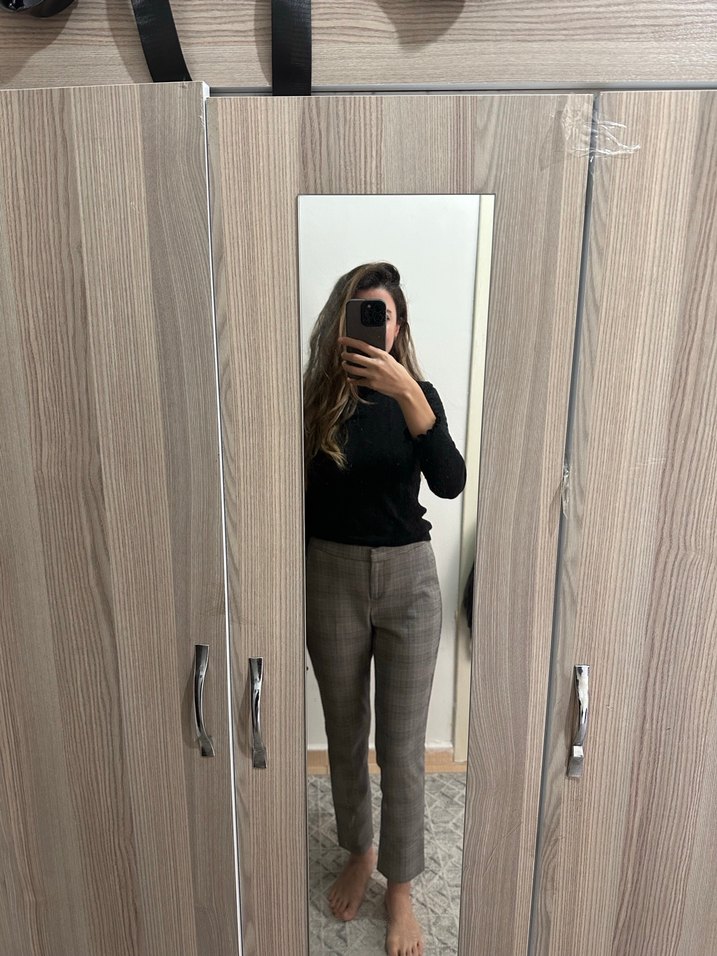 Gri Midi Kadın Cigarette Pantolon - Görsel 2