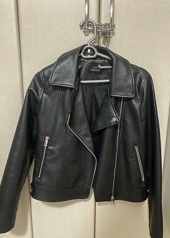 Defacto Siyah Deri Biker Ceket Kadın
