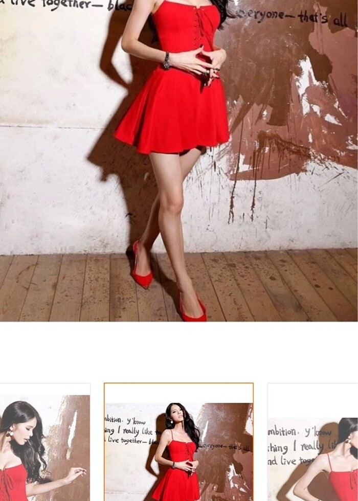 Esnek dalgıç kumaş önden bağcıklı kırmızı kilot elbise - Görsel 2