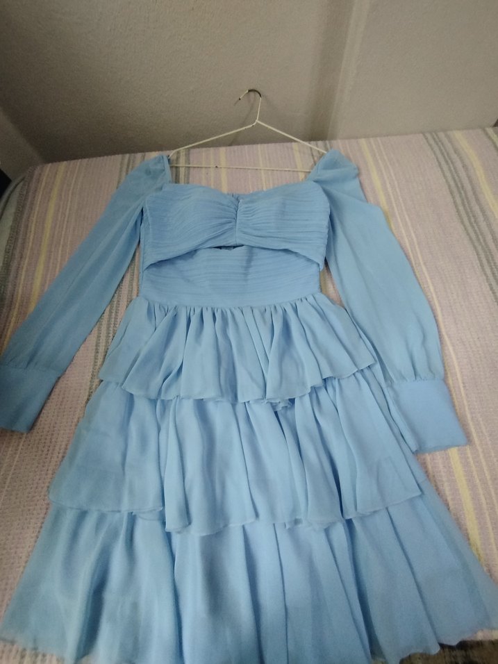 Mavi Kat Kat Mini Elbise - Görsel 2