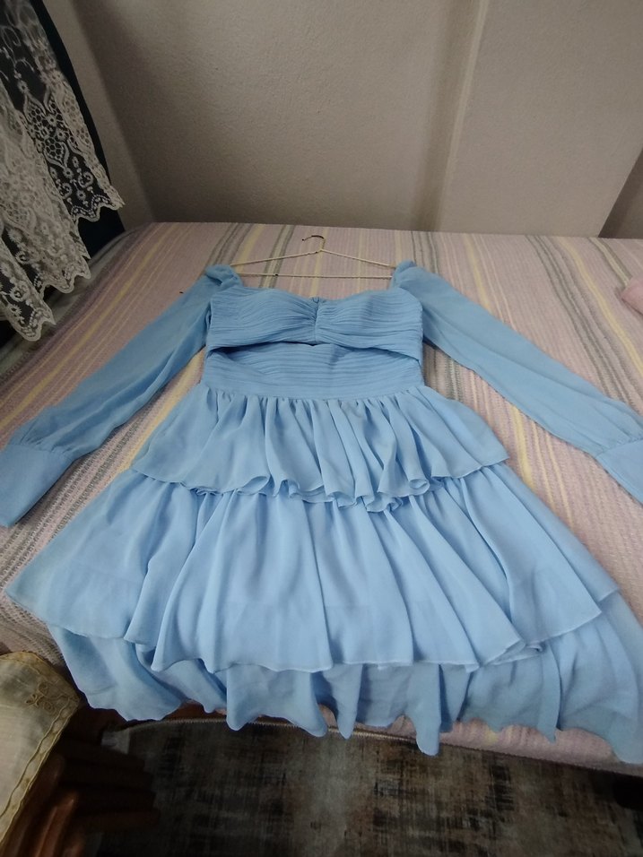 Mavi Kat Kat Mini Elbise - Görsel 4