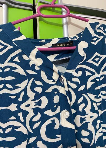 Bohem Uzun Kollu Mavi Desenli Elbise - Görsel 2