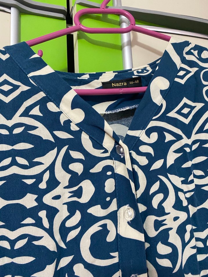 Bohem Uzun Kollu Mavi Desenli Elbise - Görsel 2