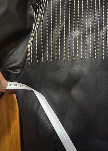 Düğmeli Siyah Deri Uzun Kadın Ceket - Görsel 4