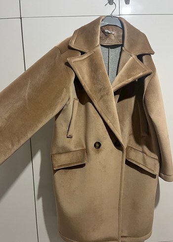 Kürklü Bej Süet Kadın Midi Kaban - Görsel 3