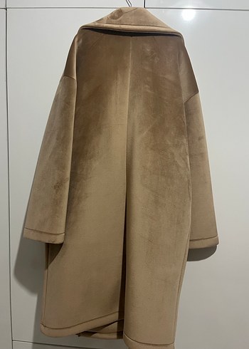 Kürklü Bej Süet Kadın Midi Kaban - Görsel 6