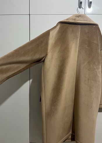 Kürklü Bej Süet Kadın Midi Kaban - Görsel 10