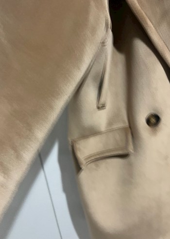 Kürklü Bej Süet Kadın Midi Kaban - Görsel 5