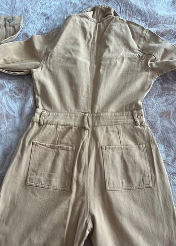 Bej Düğmeli Uzun Keten Tulum - Görsel 5