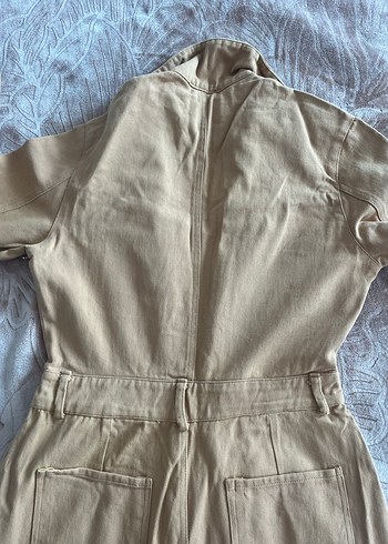 Bej Düğmeli Uzun Keten Tulum - Görsel 4