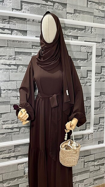 KAHVERENGİ ASEL MODEL ELBİSE FERACE STANDART BEDEN