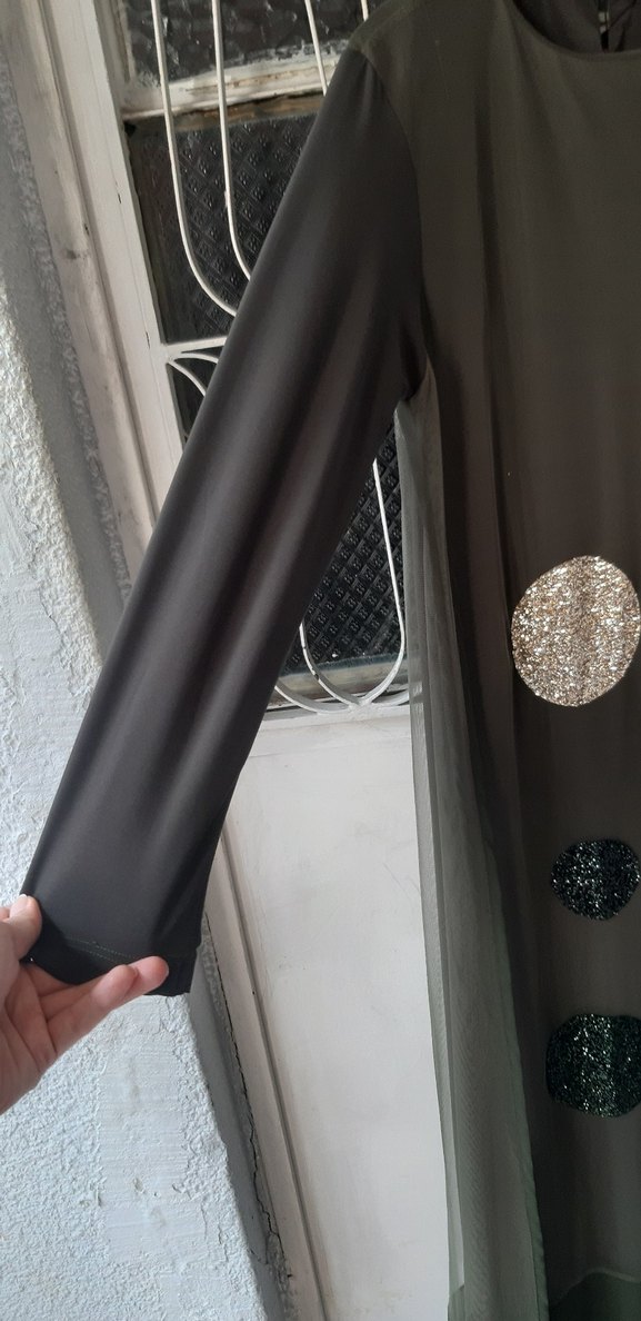 Haki, Pullu Elbise / Ferace - Görsel 3