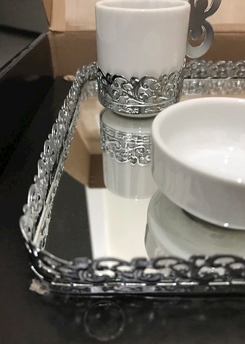 Gri Kenarlı Beyaz Kahve Fincanı  Seti - Görsel 2